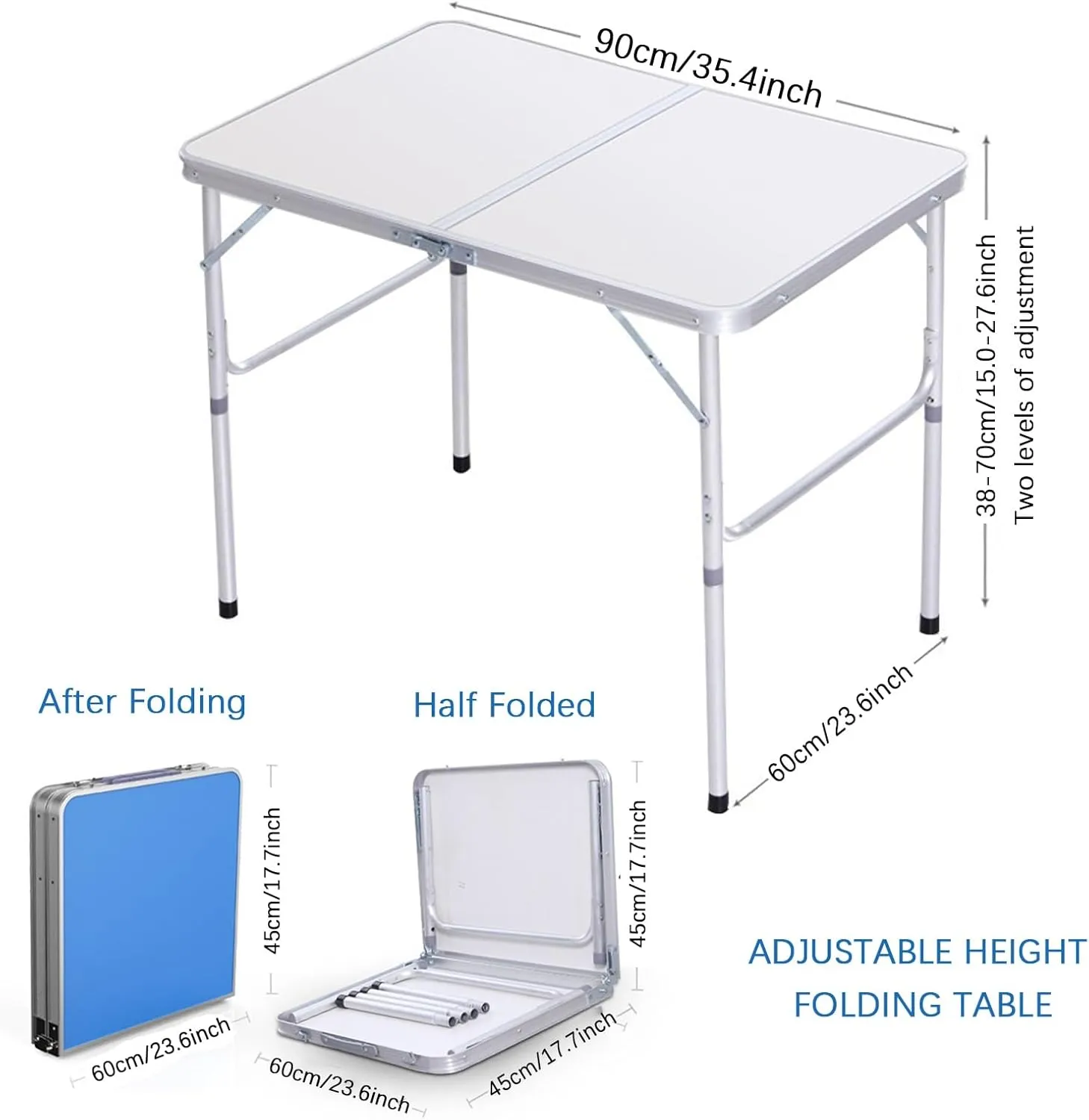 Outdoor Folding Picnic Table with Adjustable Heights Legs, Aluminum Foldable Camping Table, Portable Dining Tables with Handle for Patio Camp Beach Party BBQ