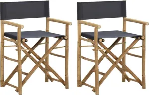 Outdoor Lounge Chair, Front Porch Chairs, Folding Director's Chairs 2 pcs, Easy to Clean Suitable for Patio, Deck, Front Porch, Garden Dark Gray Bamboo and Fabric