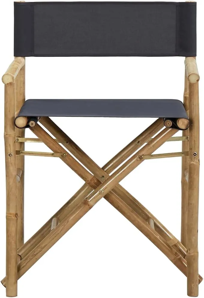 Outdoor Lounge Chair, Front Porch Chairs, Folding Director's Chairs 2 pcs, Easy to Clean Suitable for Patio, Deck, Front Porch, Garden Dark Gray Bamboo and Fabric