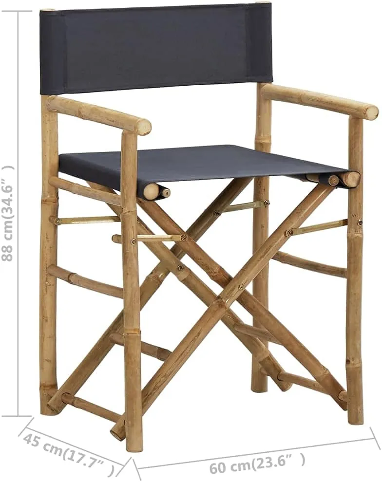 Outdoor Lounge Chair, Front Porch Chairs, Folding Director's Chairs 2 pcs, Easy to Clean Suitable for Patio, Deck, Front Porch, Garden Dark Gray Bamboo and Fabric