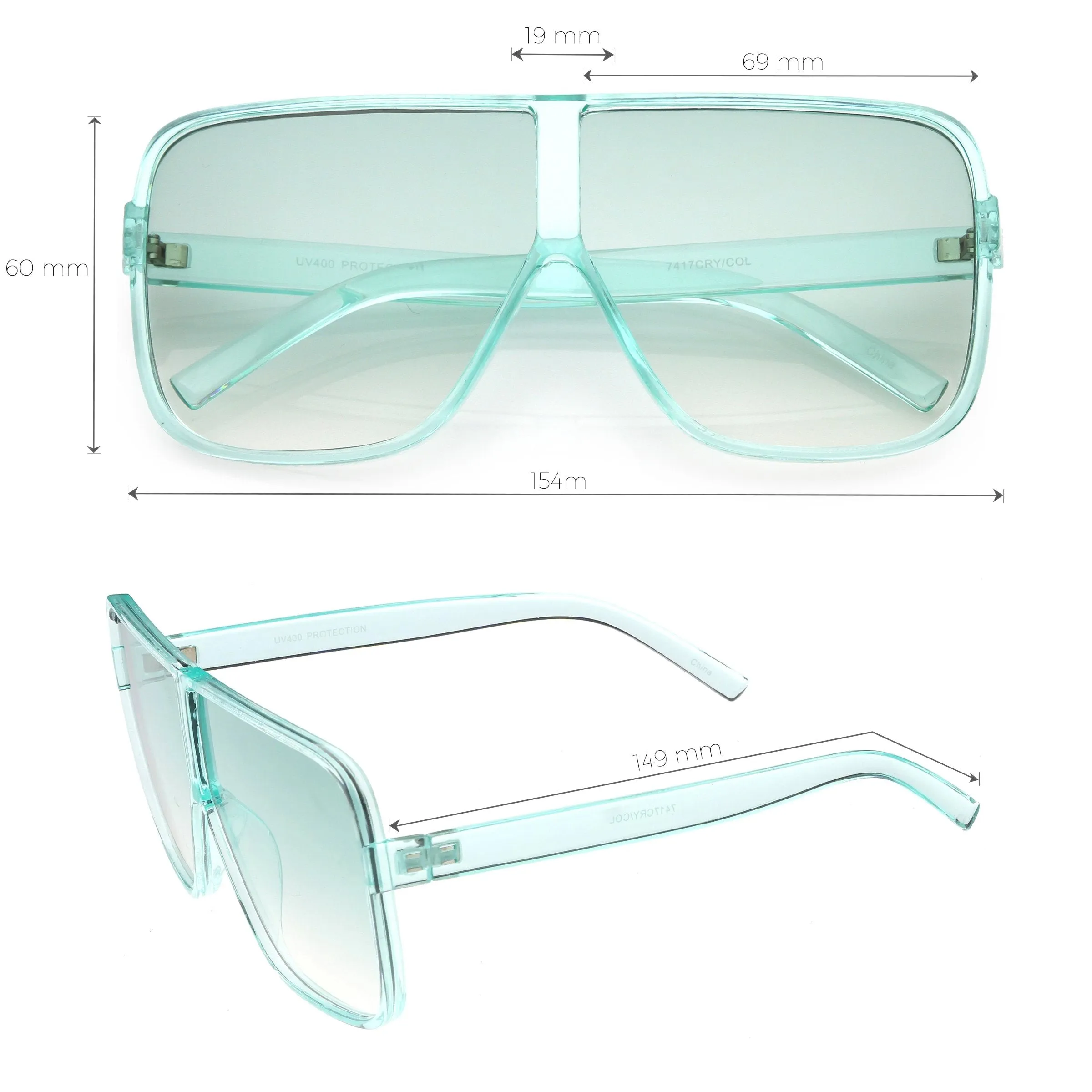 Oversize Festival Flat Top Translucent Color Tone Sunglasses C582