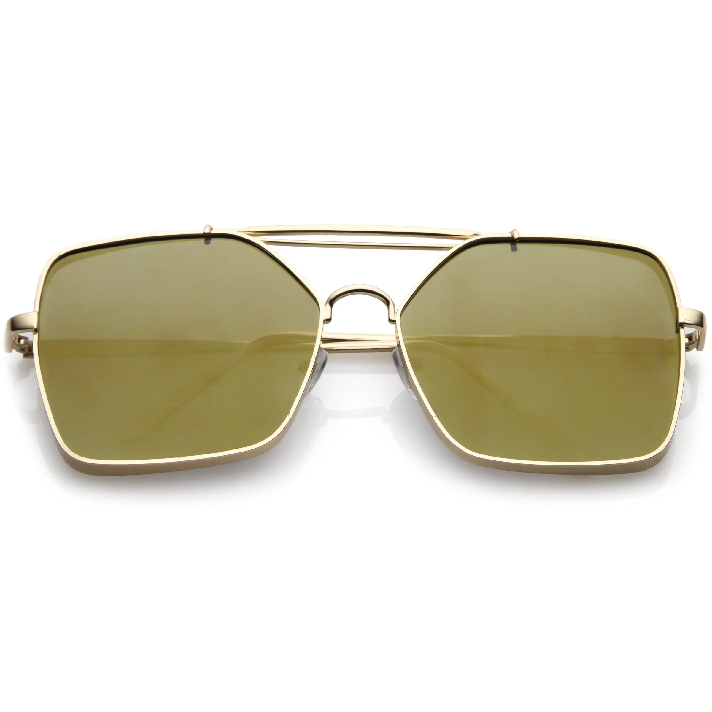 Oversize Reinforced Metal Mirrored Flat Lens Aviator Sunglasses C200