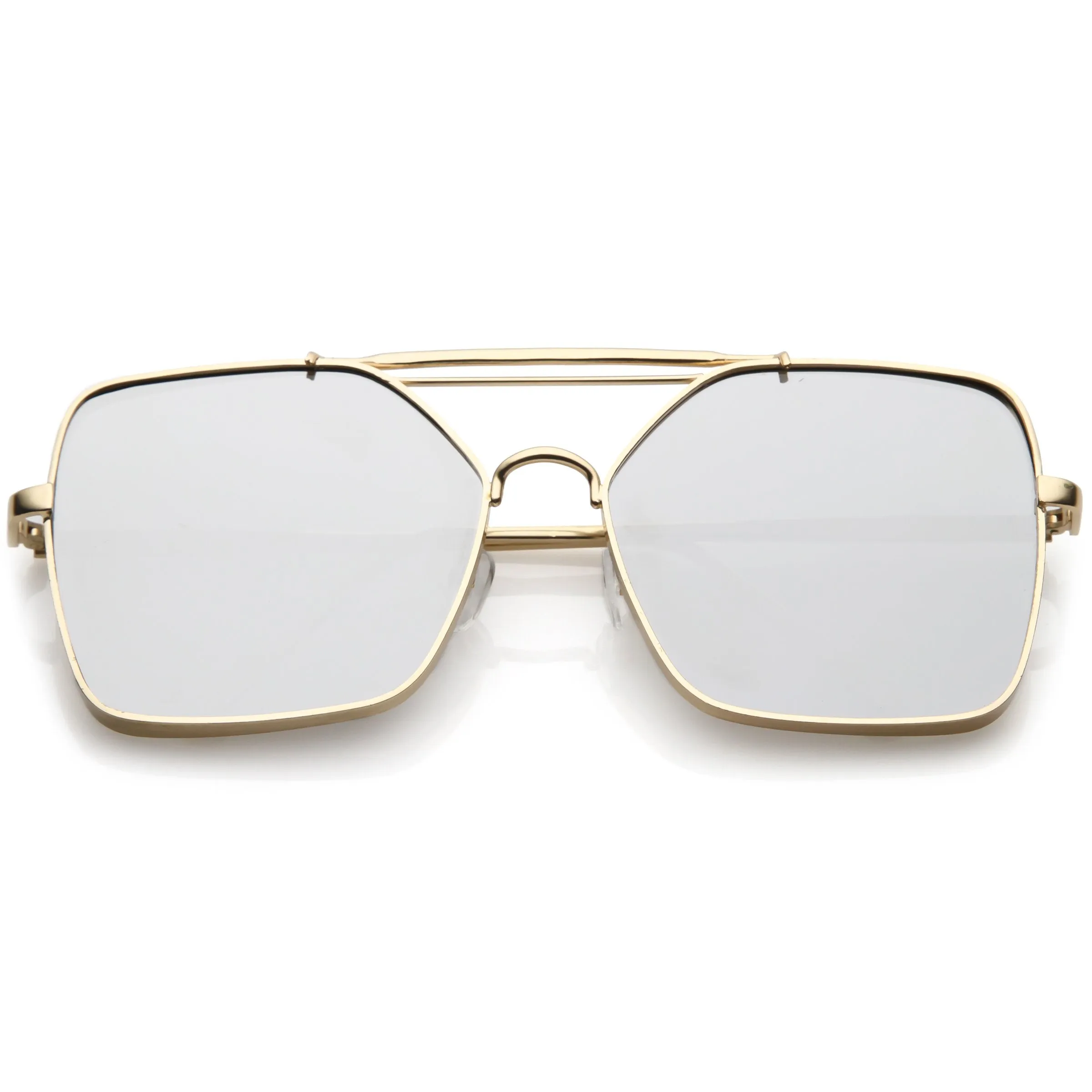 Oversize Reinforced Metal Mirrored Flat Lens Aviator Sunglasses C200