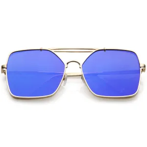 Oversize Reinforced Metal Mirrored Flat Lens Aviator Sunglasses C200