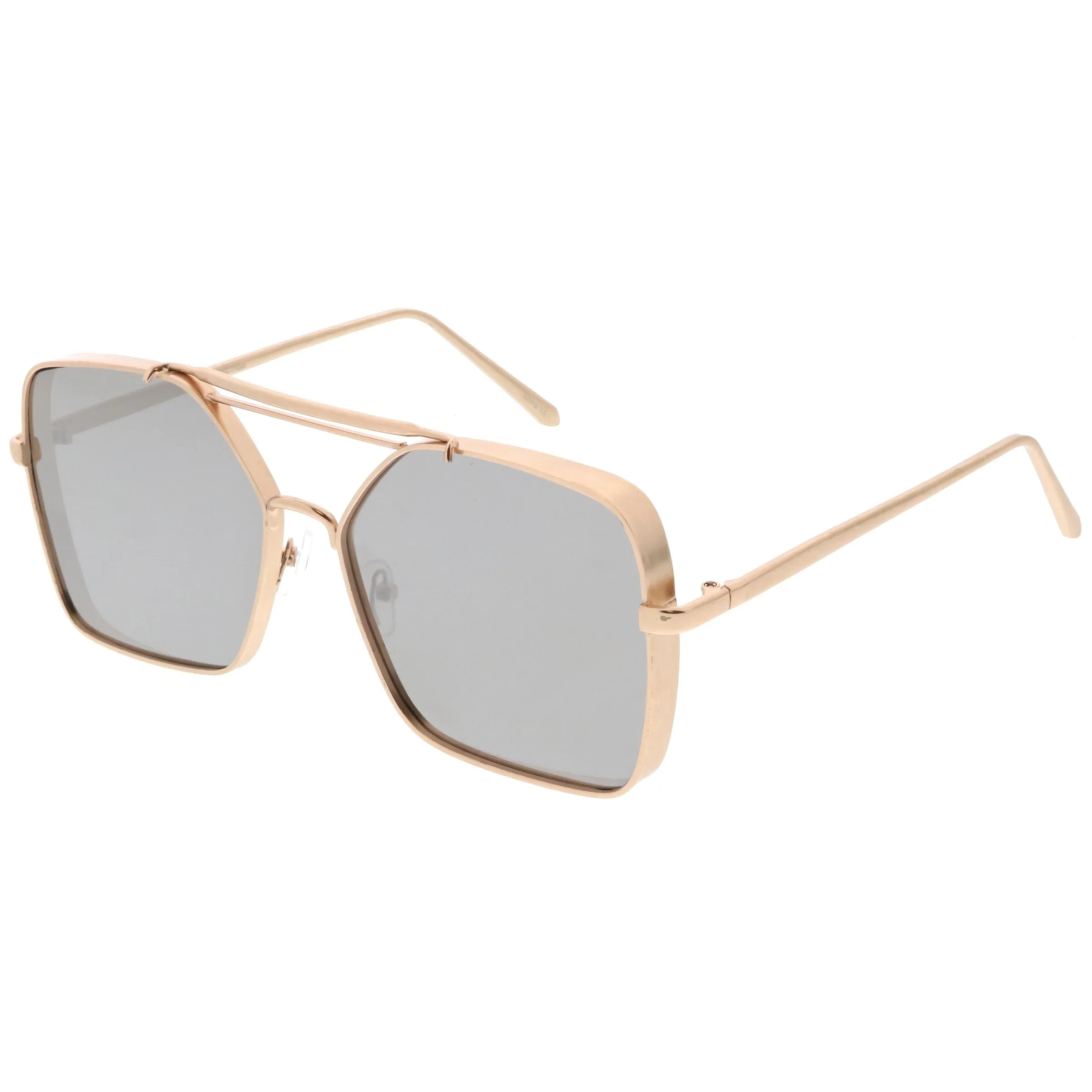 Oversize Reinforced Metal Mirrored Flat Lens Aviator Sunglasses C200