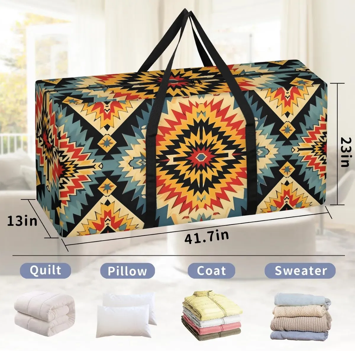 Oversized Moving Bags Aztec Western Waterproof Storage Totes Large Storage Bags for Clothes Packing Bags for Moving Travel & Clothes Storage