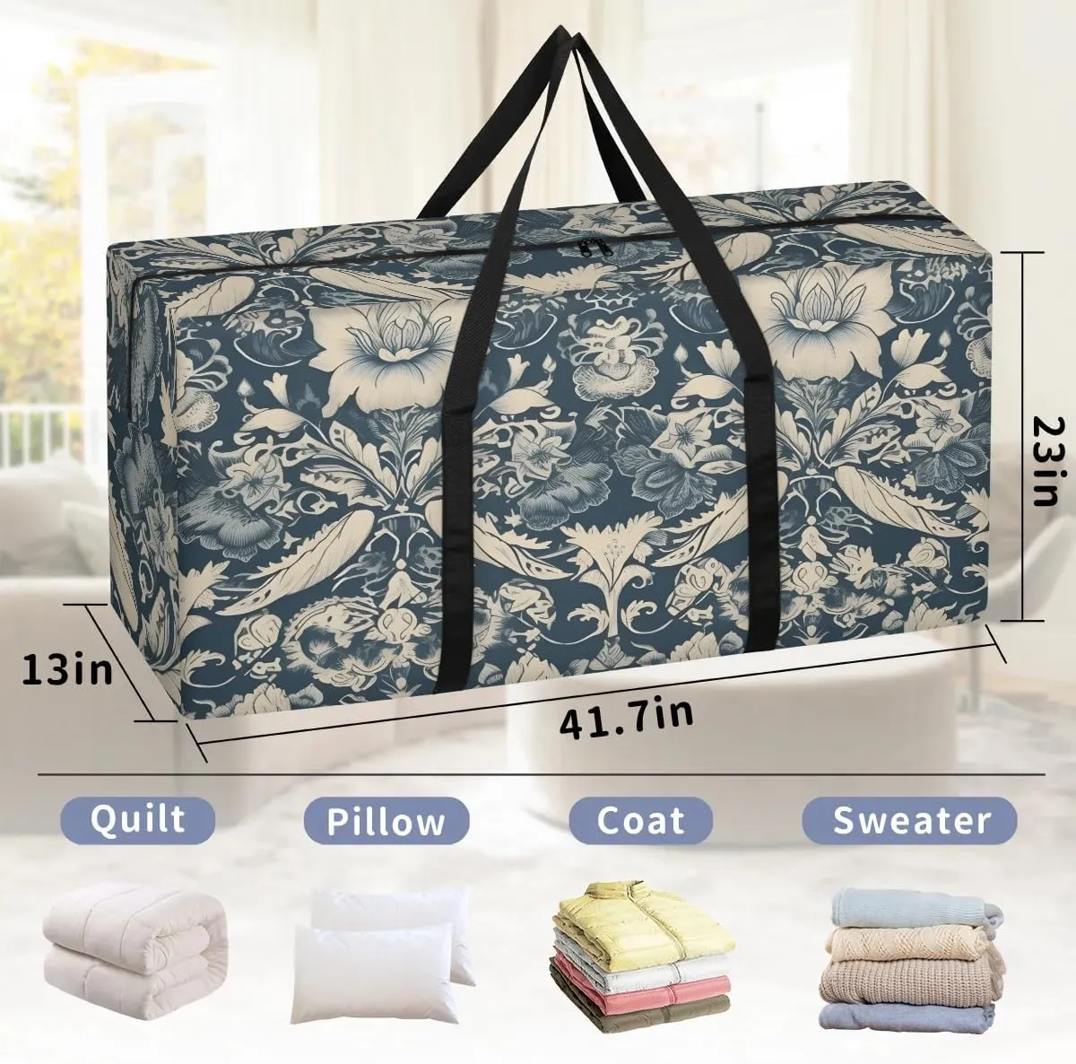 Oversized Moving Bags Ethnic Flower Waterproof Storage Totes Large Storage Bags for Clothes Packing Bags for Moving Travel & Clothes Storage