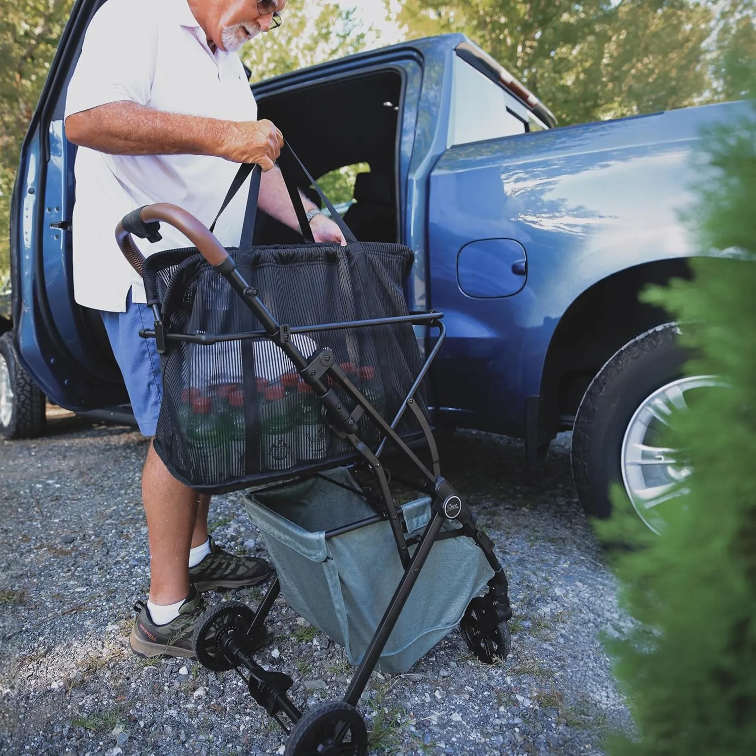 Personal Luxury Folding Shopping Cart On Premium Wheels – Ultra Lightweight Aluminum Frame – Removable Shopping Bag with Carry Strap & Lower Grocery Storage 75Lbs Capacity (Sage v2)