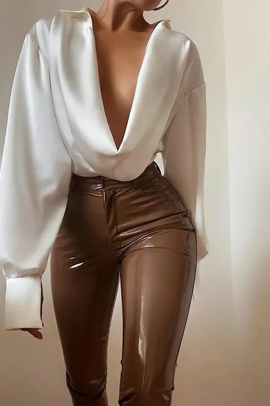 #PLUNGING CROWL NECK SATIN BODYSUIT
