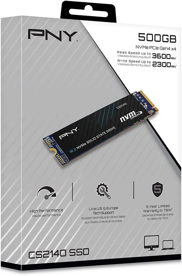 PNY CS2140 500GB M.2 NVMe Gen4 x4 Internal Solid State Drive (SSD) - M280CS2140-500-RB