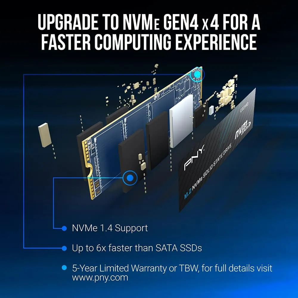 PNY CS2140 500GB M.2 NVMe Gen4 x4 Internal Solid State Drive (SSD) - M280CS2140-500-RB
