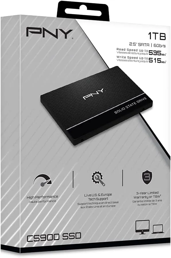 PNY CS900 1TB 3D NAND 2.5" SATA III Internal Solid State Drive (SSD) - (SSD7CS900-1TB-RB)