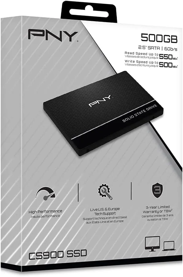 PNY CS900 500GB 3D NAND 2.5" SATA III Internal Solid State Drive (SSD) - (SSD7CS900-500-RB)
