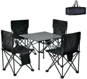 Portable Camping Table, Roll Top with 4 Chairs Iron Folding Lightweight Table Carry Bag for Picnic, Beach, Fishing, Hiking, Fishing,Blue