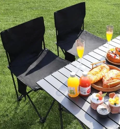 Portable Camping Table, Roll Top with 4 Chairs Iron Folding Lightweight Table Carry Bag for Picnic, Beach, Fishing, Hiking, Fishing,Blue