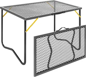 Portable Folding Grill Table, Outdoor Camping Table with Mesh Tabletop, Metal Grid Table for Patio, Picnic, BBQ, RV