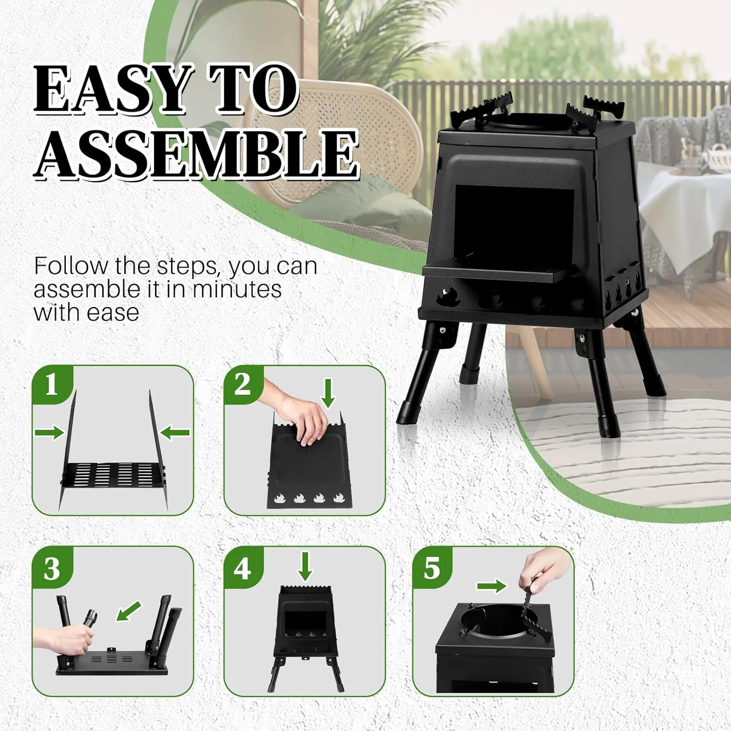 Portable Wood Burning Camp Stove for Backpacking - Lightweight Foldable Survival Stove with Bag, Outdoor Wood Stove for Camping, Hiking, Hunting, Picnic & Backyard (10.6"D x 10.6"W x 13.4"H - Small)