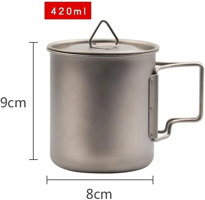 POVCZWXSS 1PC Pure Titanium Mug With Lid For Outdoor Camping Portable Water Cup(420ML)