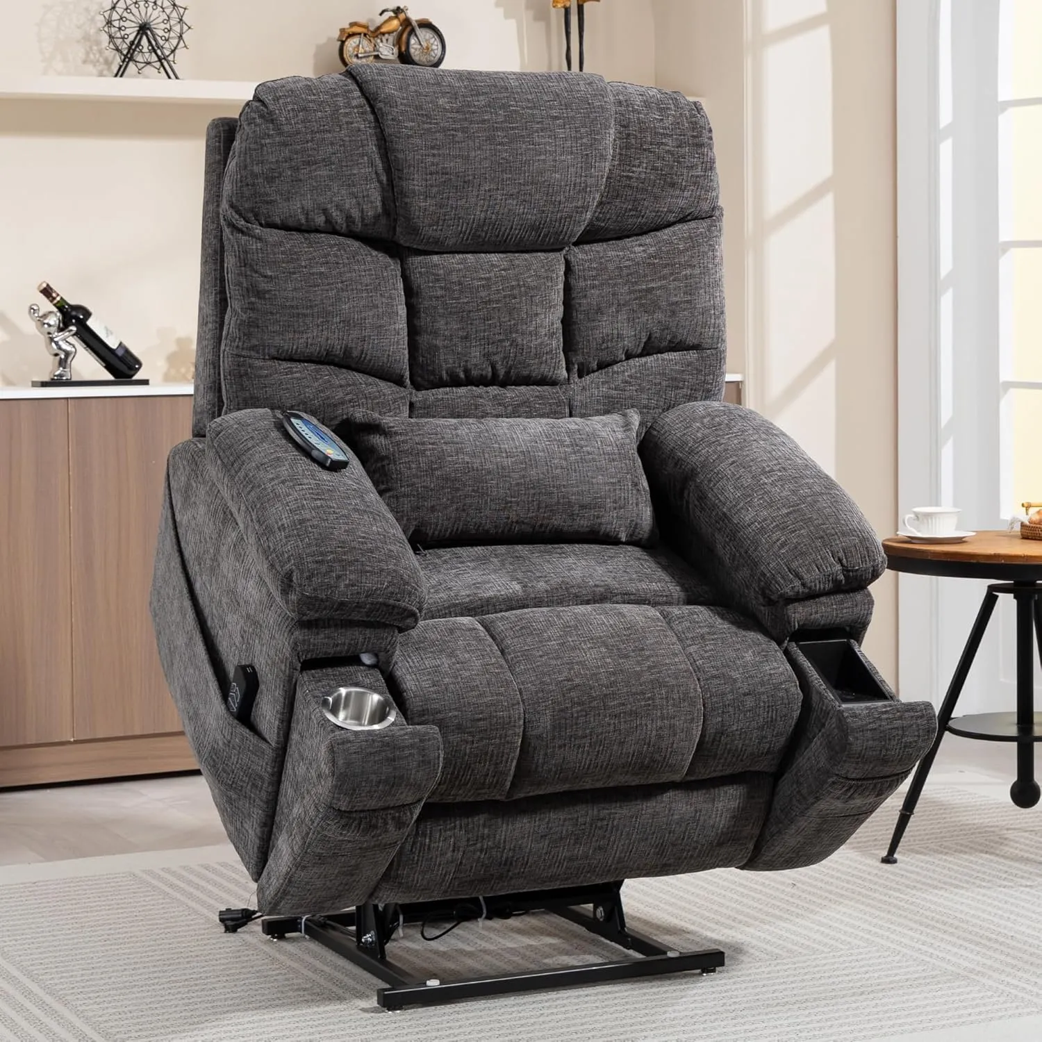 Power Lift Recliner for Elderly Adults, Infinite Position Lay Flat Recliner with Heat & Massage, Cup Holder & Wireless Phone Charger, USB Type C Charging, Dual Motor Lift Chair 400 lbs