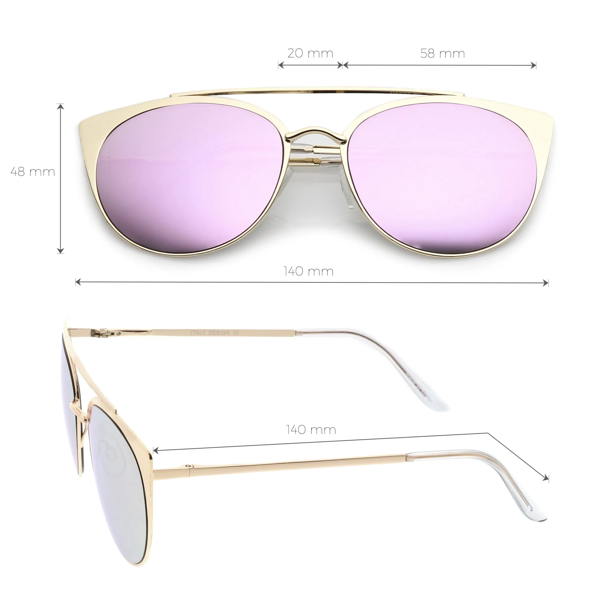 Premium Laser Cut Half Frame Flat Mirrored Lens Sunglasses C364
