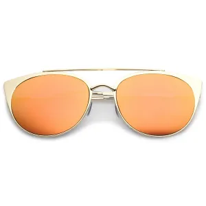 Premium Laser Cut Half Frame Flat Mirrored Lens Sunglasses C364