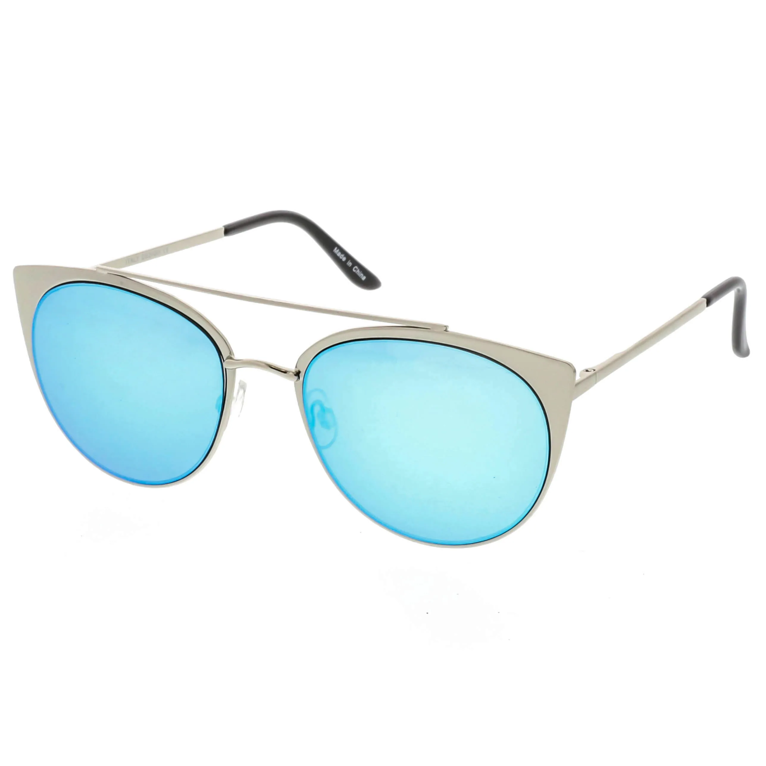 Premium Laser Cut Half Frame Flat Mirrored Lens Sunglasses C364