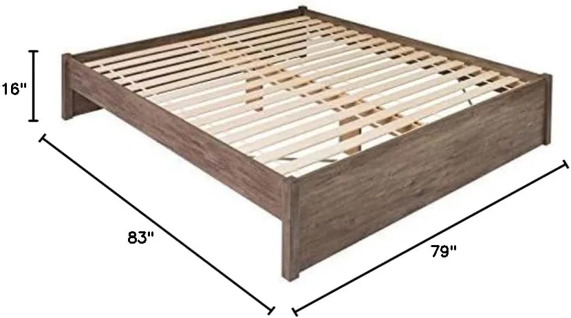 Prepac Select King 4-Post Raised Platform Bed with Under Bed Storage Space, Modern King Storage Bed 83" D x 79" W x 16" H, Drifted Gray, DBSK-1302-2K