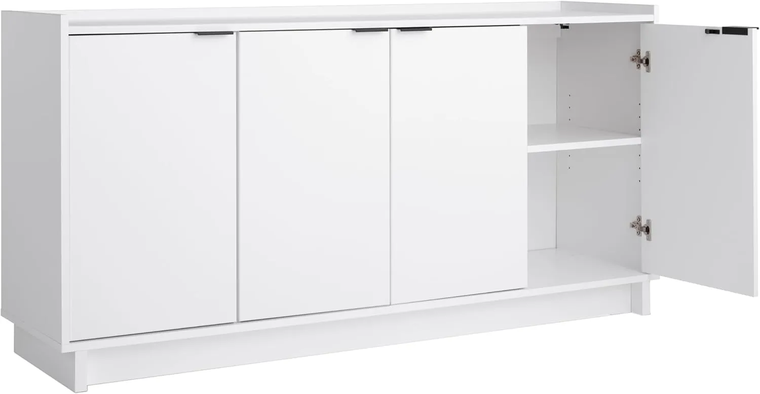 Prepac Simply Modern 4 Door Console Table with Storage, White Storage Cabinet with Doors and Shelves, Sideboard Storage Cabinet 60" W x 30" H x 16" D, WCBG-1820-1
