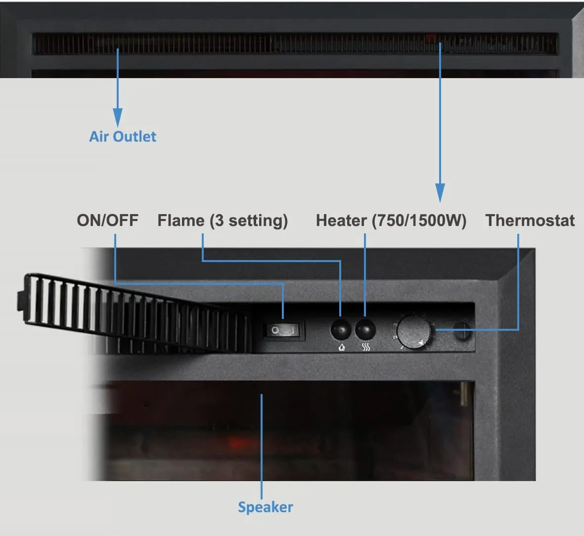 PuraFlame Western Electric Fireplace Insert with Fire Crackling Sound, Remote Control, 750/1500W, Black, 33 1/16 Inches Wide, 25 9/16 Inches High