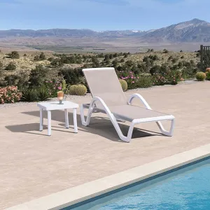 PURPLE LEAF Patio Chaise Lounge Chair Set Outside Aluminum Plastic Stackable Tanning Chairs with Armrests and Side Table for Pool Sunbathing Beach Deck Outdoor Lounger, Beige