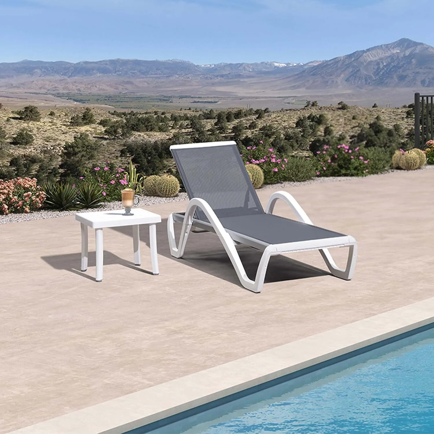 PURPLE LEAF Patio Chaise Lounge Chair Set Outside Aluminum Plastic Stackable Tanning Chairs with Armrests and Side Table for Pool Sunbathing Beach Deck Outdoor Lounger, Light Gray
