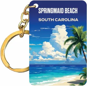 R and R Imports Springmaid Beach South Carolina Souvenir Rectangle Wooden Keychain Beach Design