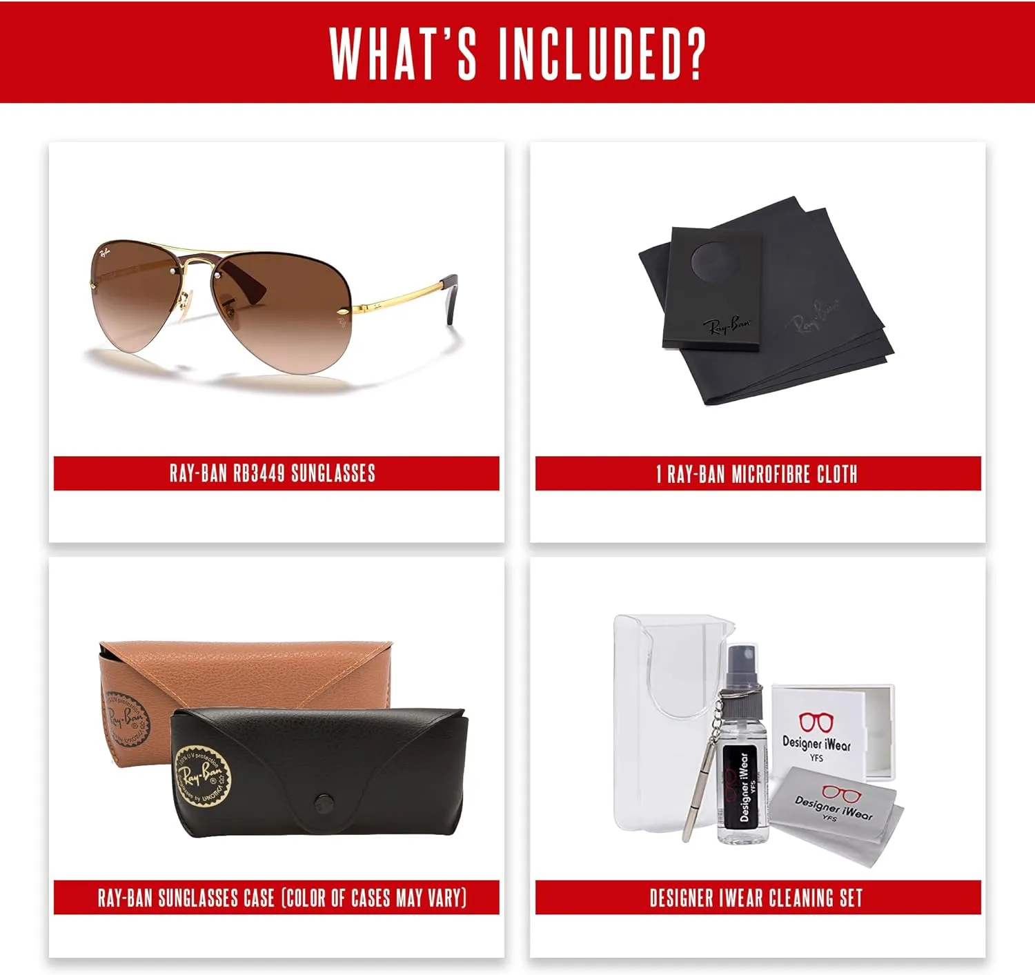 Ray-Ban RB3449 Aviator Sunglasses For Men For Women   BUNDLE with Designer iWear Eyewear Care Kit