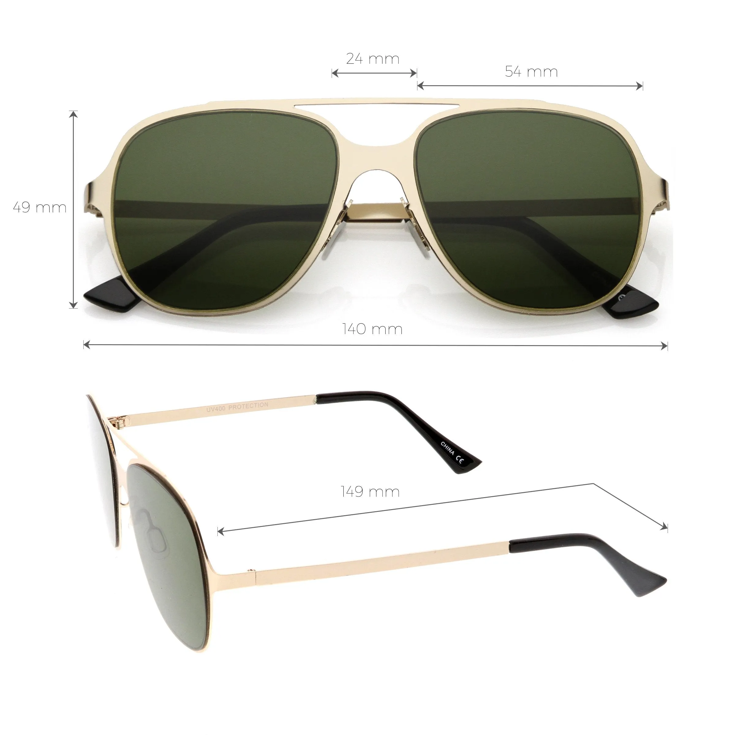 Retro Modern Minimalist Flat Lens Aviator Sunglasses C311