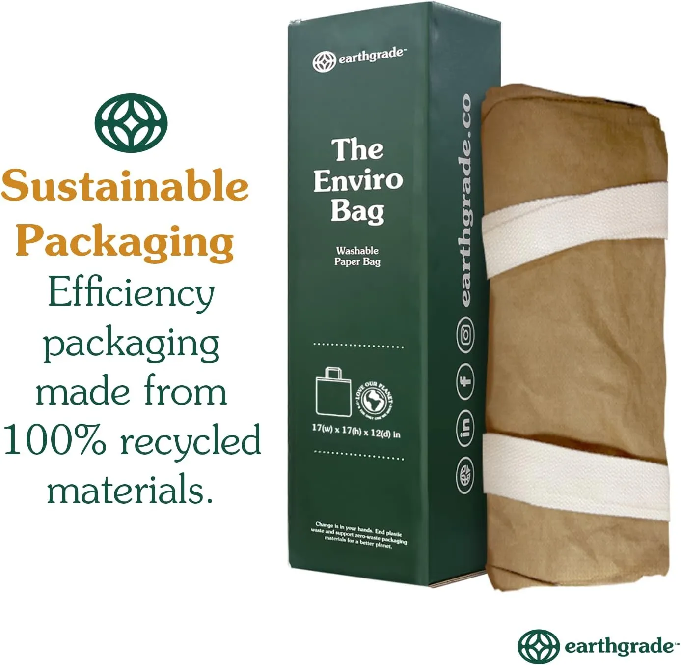 Reusable Grocery Bag – Large Sustainable Washable Paper Tote with Reinforced Seams. Foldable and Durable.