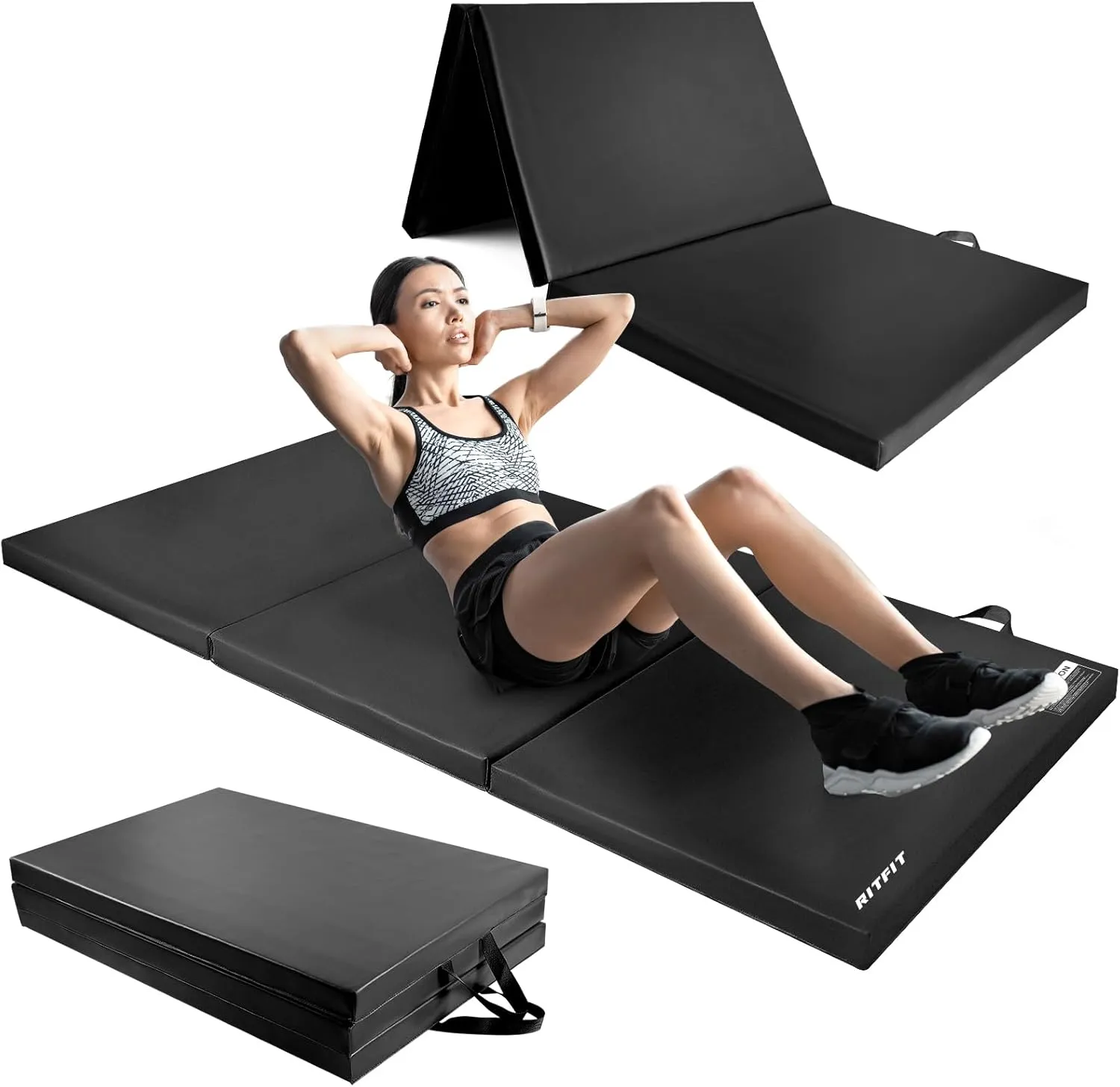 RitFit Upgraded Folding Exercise Mat, 2 Inch Thick Gymnastics Mat 3’x6’,4’x8’,4x10’,2'x8' with Carrying Handles for Yoga, MMA, Stretching, Core Workouts and Home Gym Protective Flooring