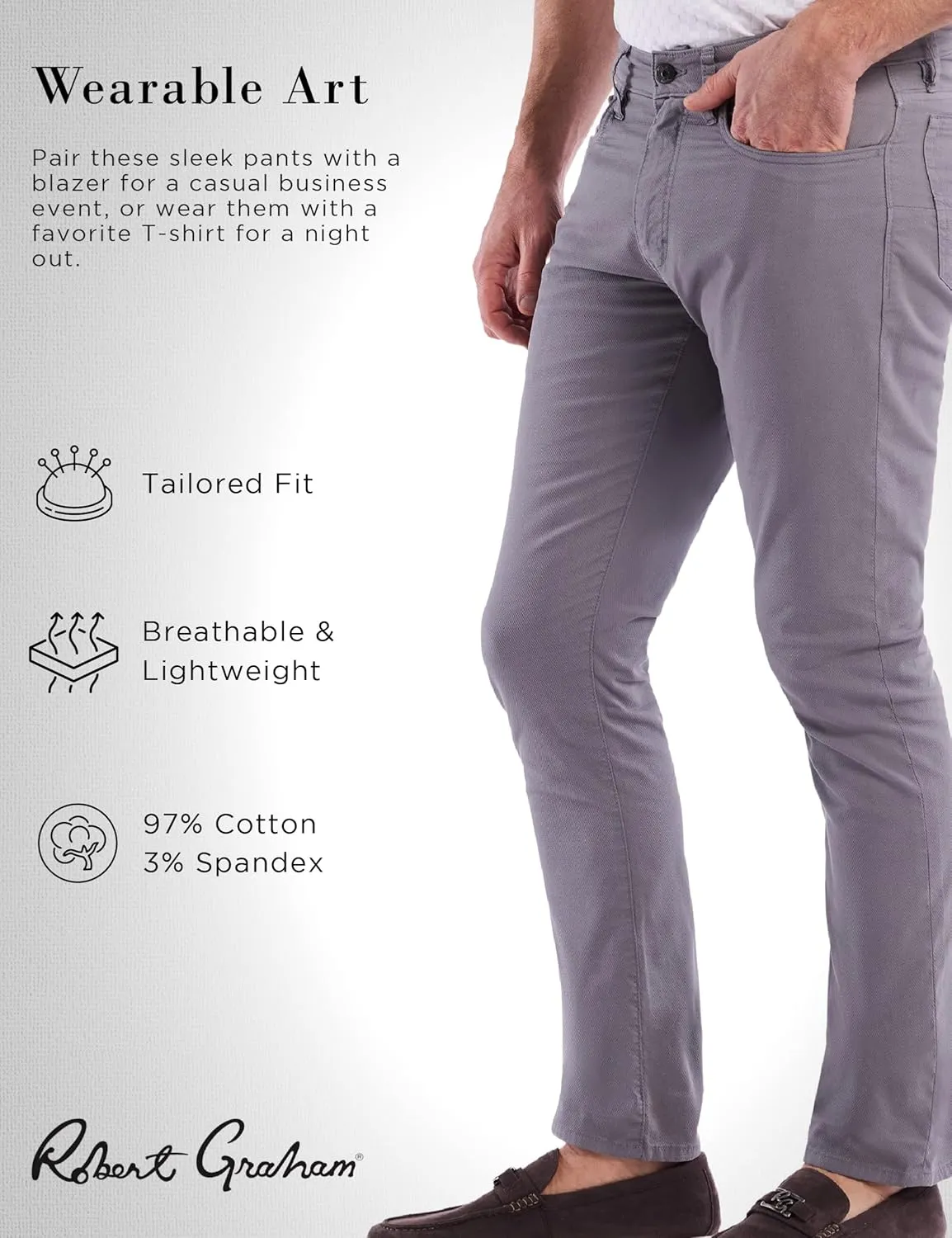 Robert Graham Men's Sayer 5 Pocket Straight Fit Tech Pant