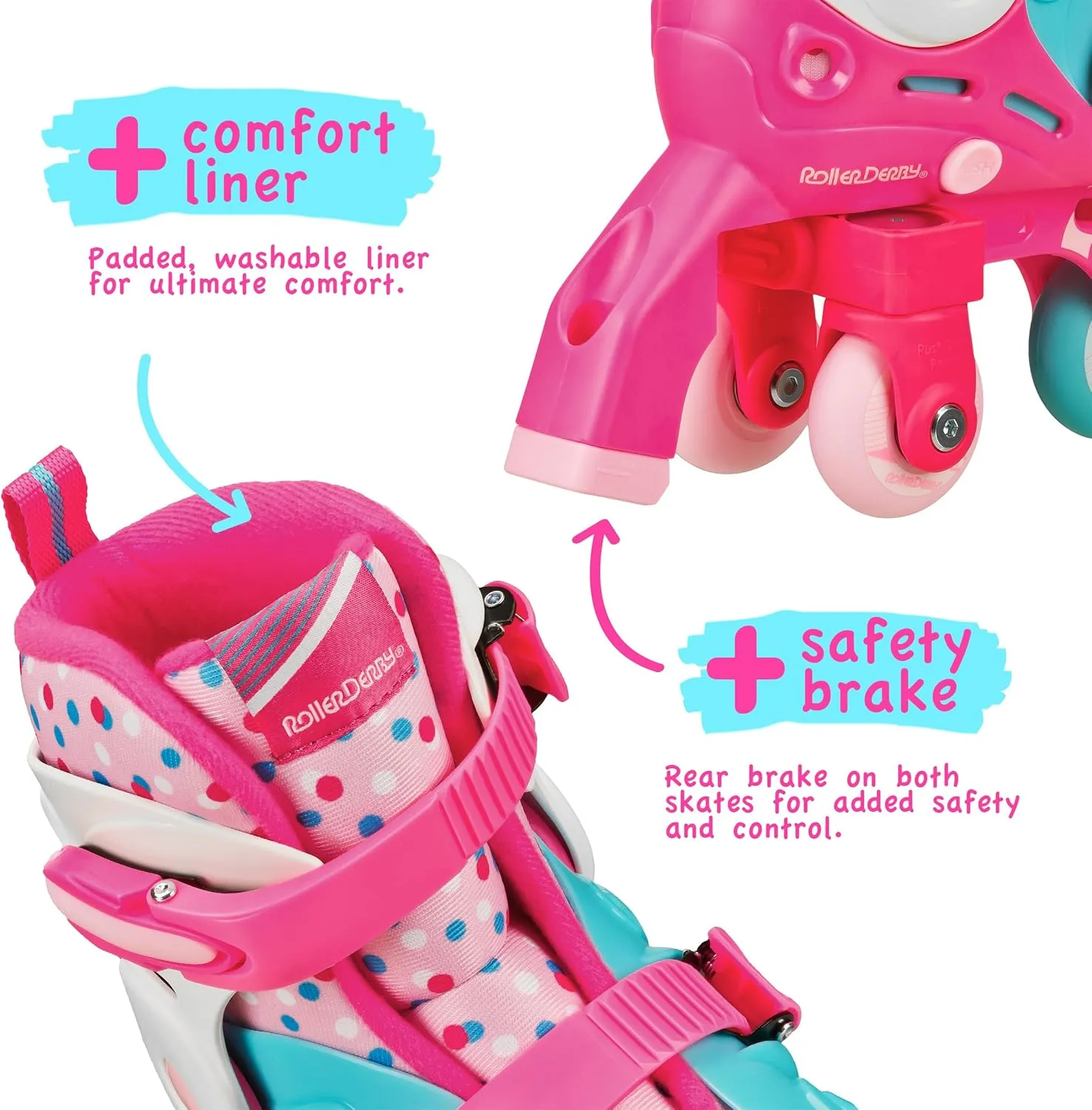 Roller Derby Switch Skates for Beginners, 2 in 1 Adjustable Skates Convert from Learn Mode to Inline Skates for Toddlers, Kids