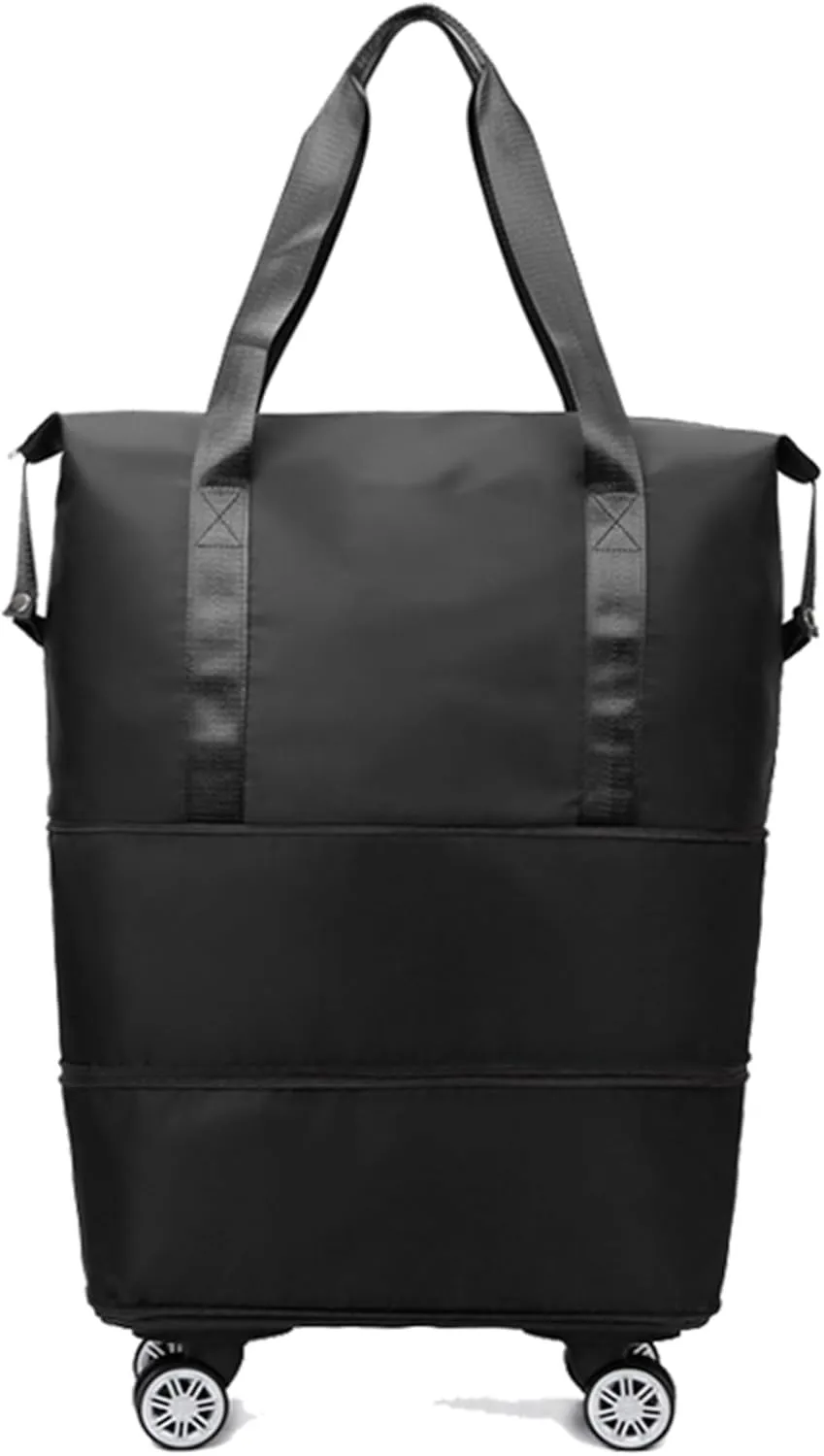 Rolling Duffle Bag with Wheels - Expandable Travel Bag with 360° Spinner Wheels | Carry-On Weekender Bag | Waterproof Foldable Luggage for Men & Women(Black)