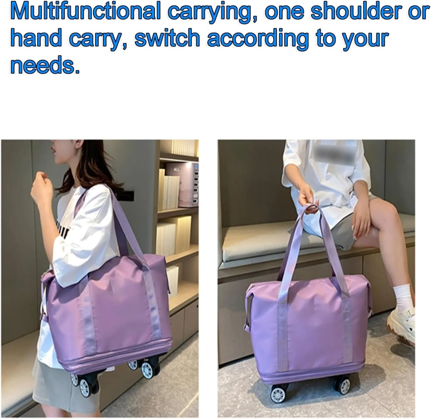 Rolling Duffle Bag with Wheels - Expandable Travel Bag with 360° Spinner Wheels | Carry-On Weekender Bag | Waterproof Foldable Luggage for Men & Women(Black)