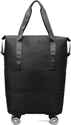 Rolling Duffle Bag with Wheels - Expandable Travel Bag with 360° Spinner Wheels | Carry-On Weekender Bag | Waterproof Foldable Luggage for Men & Women(Black)