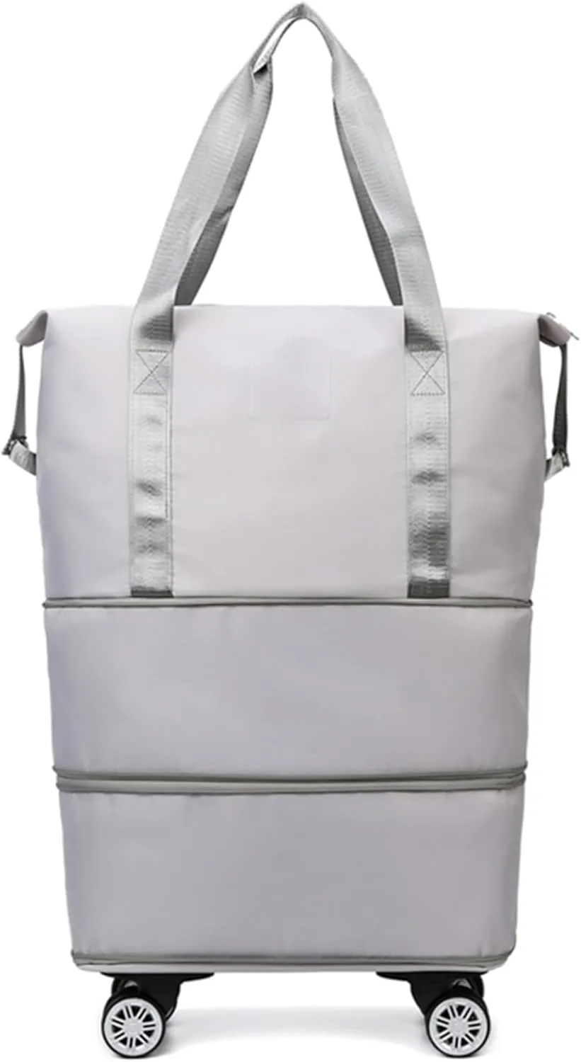 Rolling Duffle Bag with Wheels - Expandable Travel Bag with 360° Spinner Wheels | Carry-On Weekender Bag | Waterproof Foldable Luggage for Men & Women(Gray)