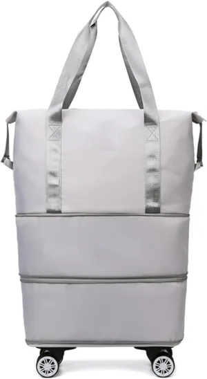 Rolling Duffle Bag with Wheels - Expandable Travel Bag with 360° Spinner Wheels | Carry-On Weekender Bag | Waterproof Foldable Luggage for Men & Women(Gray)