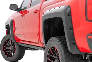 Rough Country Pocket Fender Flares for Chevy Silverado 1500 (2014-2018) 2500HD (2015-2019) - Fits 5'9" Bed, Bolt-on Rivet Style Wheel Flares, Flat Black, Set of 4