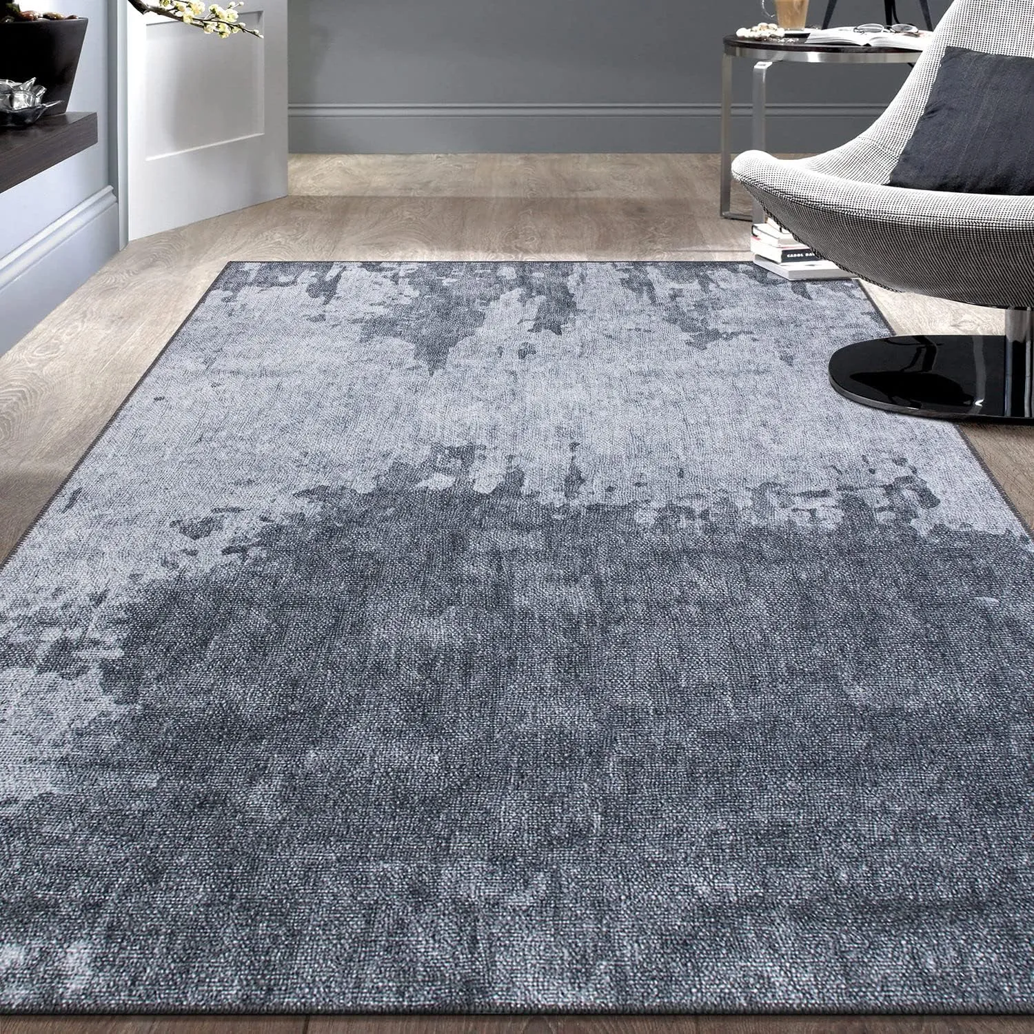 Rugshop Distressed Abstract Stain Resistant Flat Weave Eco Friendly Premium Recycled Machine Washable Area Rug 7'7"x9'6" Gray