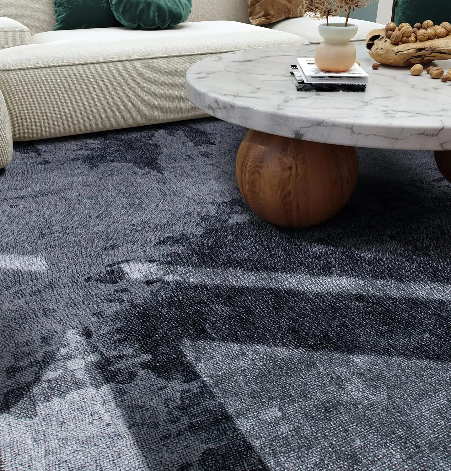 Rugshop Distressed Abstract Stain Resistant Flat Weave Eco Friendly Premium Recycled Machine Washable Area Rug 7'7"x9'6" Gray