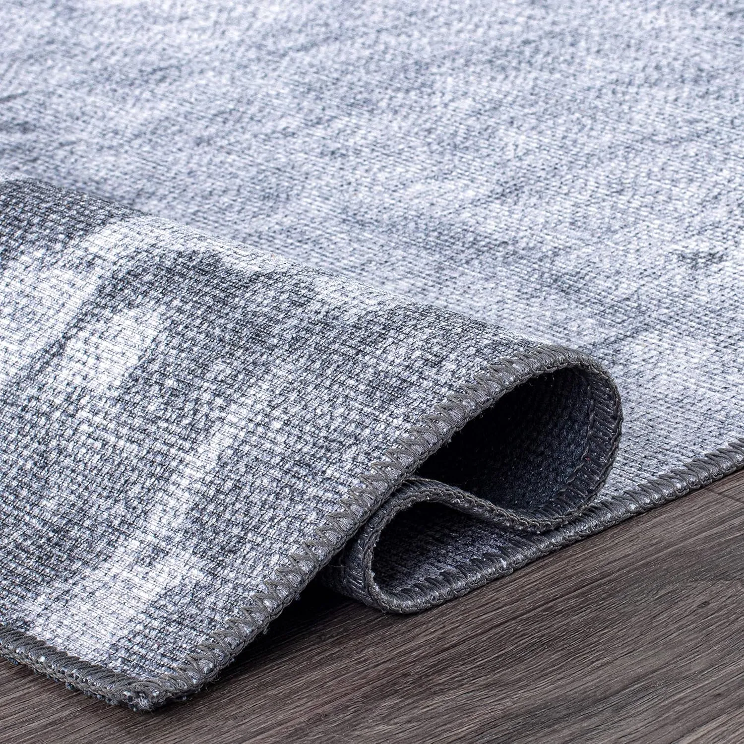Rugshop Distressed Abstract Stain Resistant Flat Weave Eco Friendly Premium Recycled Machine Washable Area Rug 7'7"x9'6" Gray