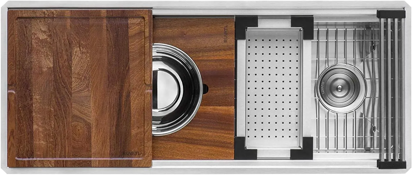 Ruvati 45-inch Workstation Ledge Kitchen Sink Undermount 16 Gauge Stainless Steel - RVH8333