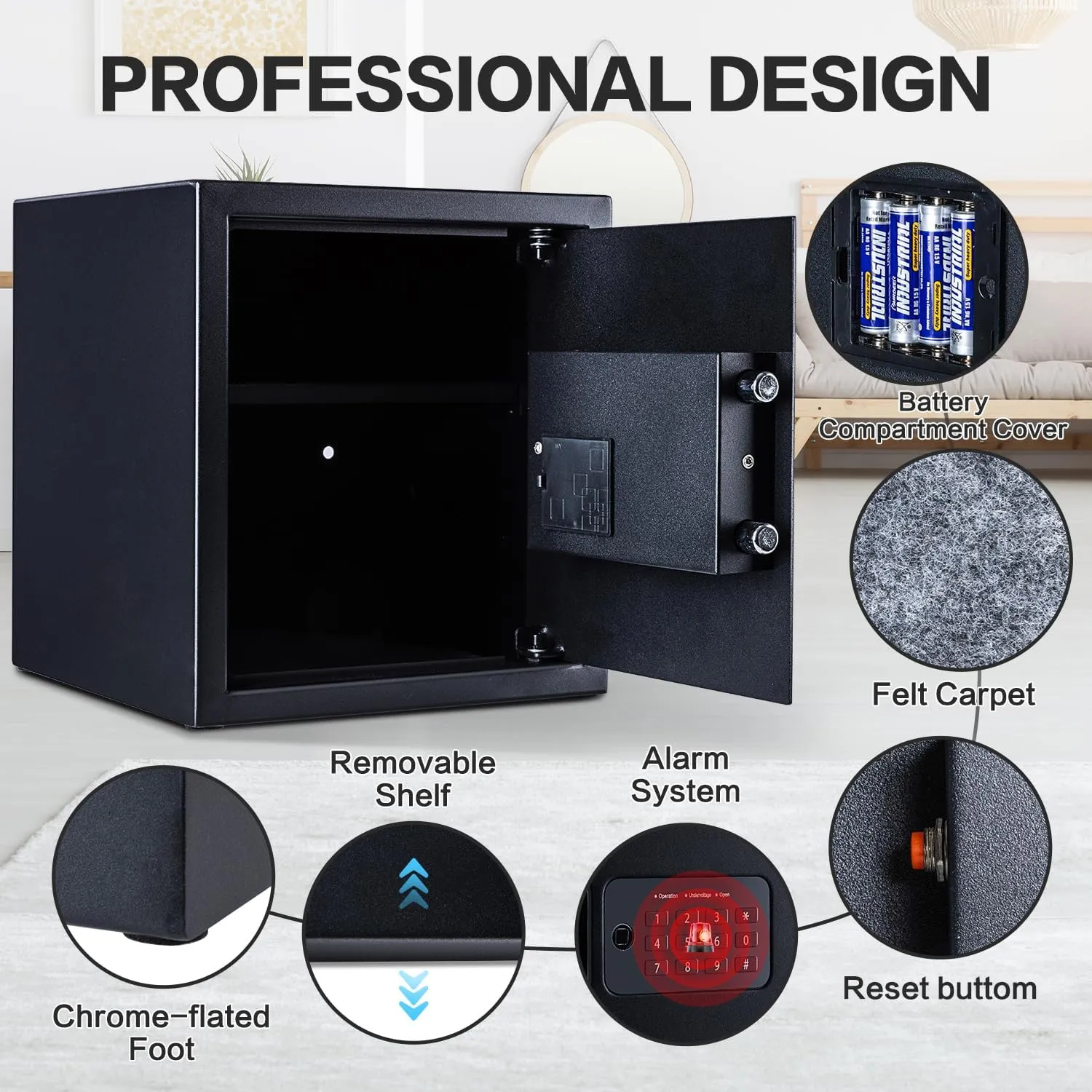Safe Box, 1.7 Cubic Feet Home Safe, Electronic Digital Keypad, Alarm System, W/Fireproof Bag, Removable Shelf, Money Box for Money Documents, Home Use,13.78"D x 12.99"W x 16.54"H