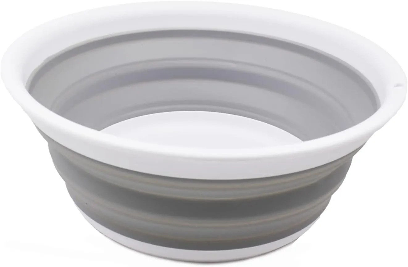 SAMMART 5.5L (1.45 Gallon) Collapsible Tub - Foldable Dish Tub - Portable Washing Basin - Space Saving Plastic Washtub (White/Grey, 1)